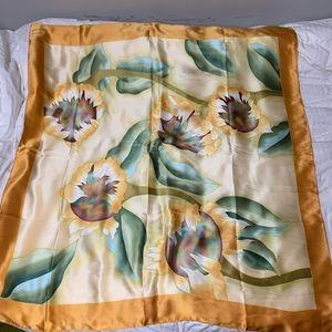 Japanese silk scarf 80 inch square sunflower print